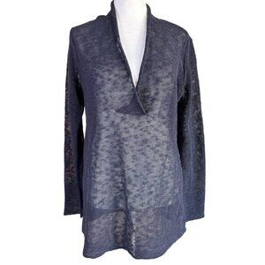 Eileen Fisher Women's Pullover Sweater Size Small V Neck Linen Cotton Blend Navy